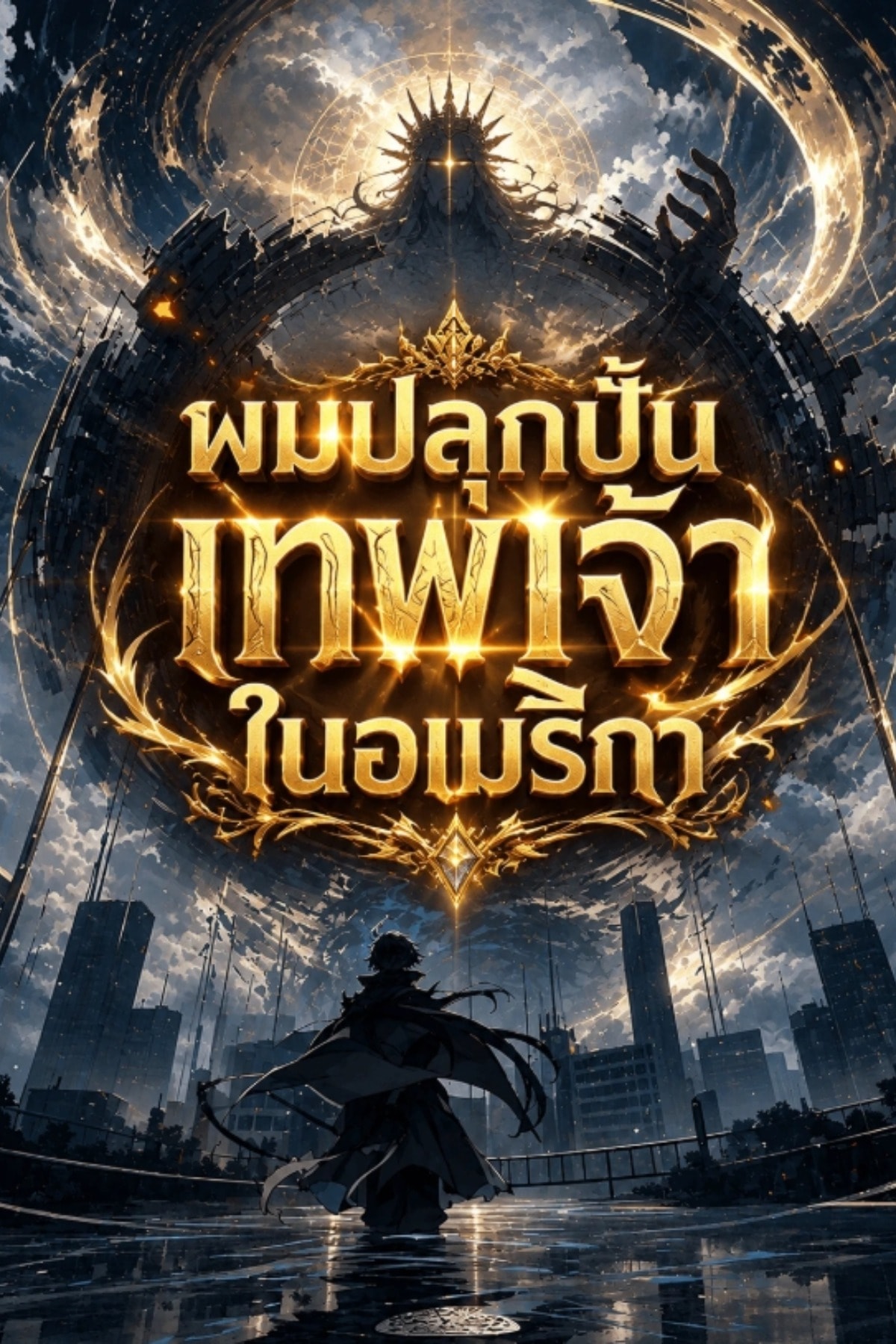ปกนิยายเรื่อง ผมปลุกปั้นเทพในอเมริกา